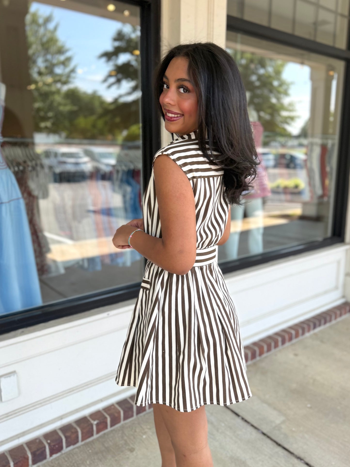 Brown Striped Belted Mini