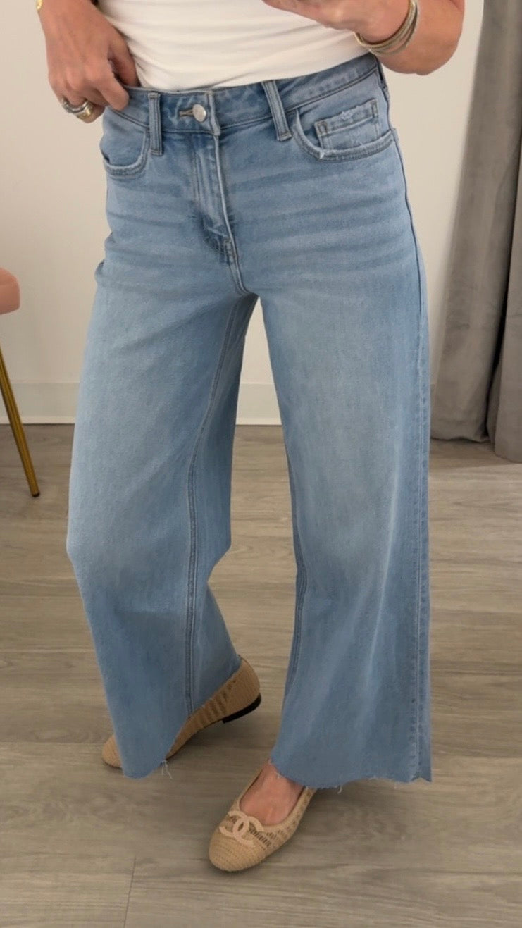 High Rise Wide Frayed Jean