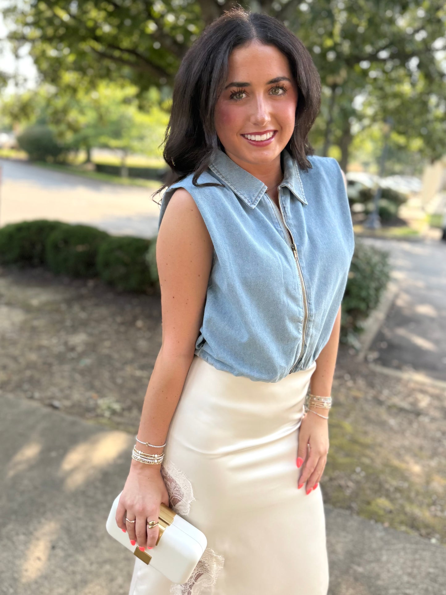 Washed Denim Crop Vest