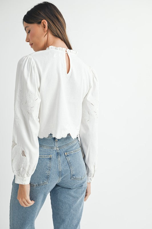 White Embroidered L/S Blouse