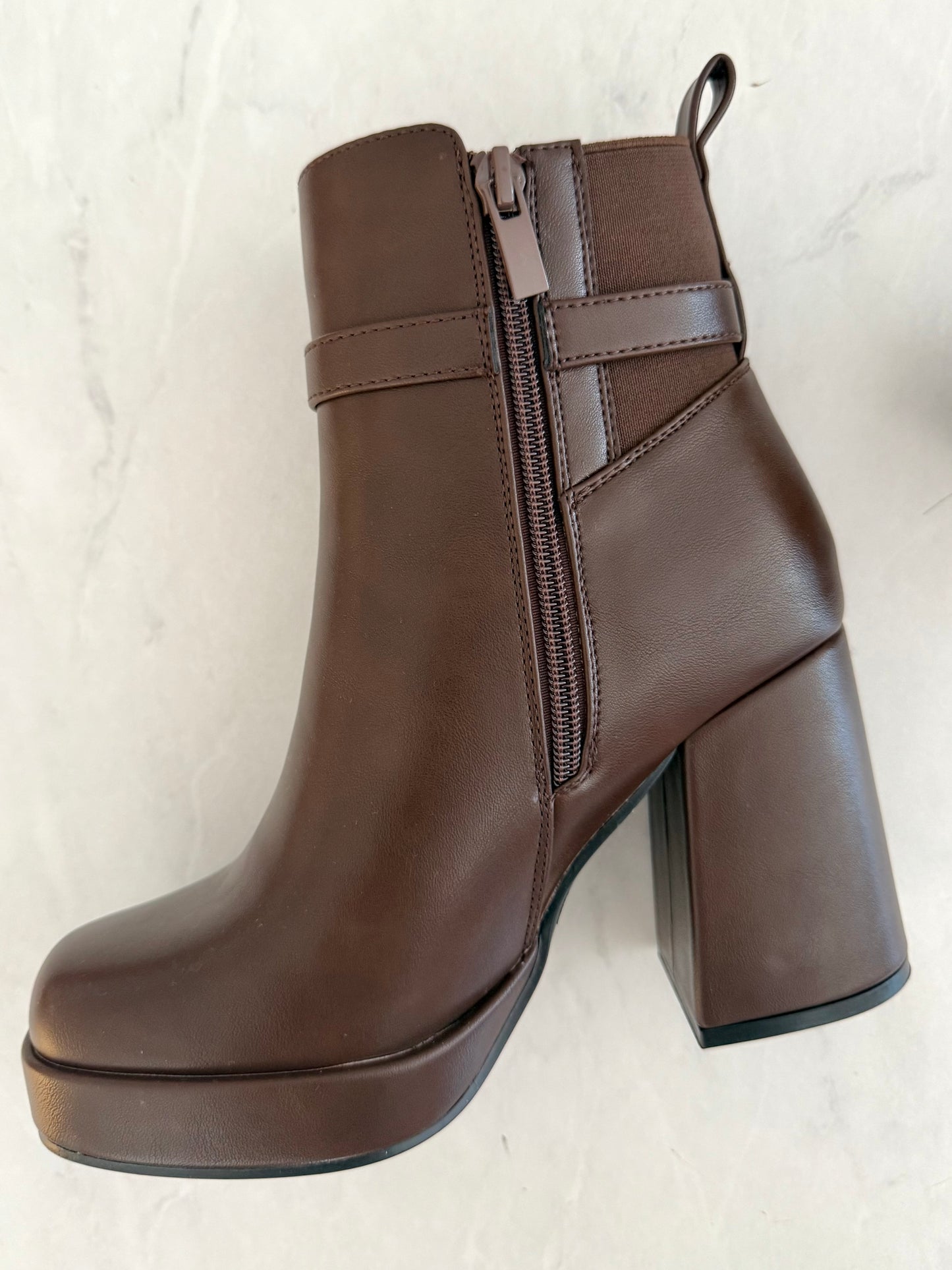 Leather Buckle Platform Bootie (2 colors)