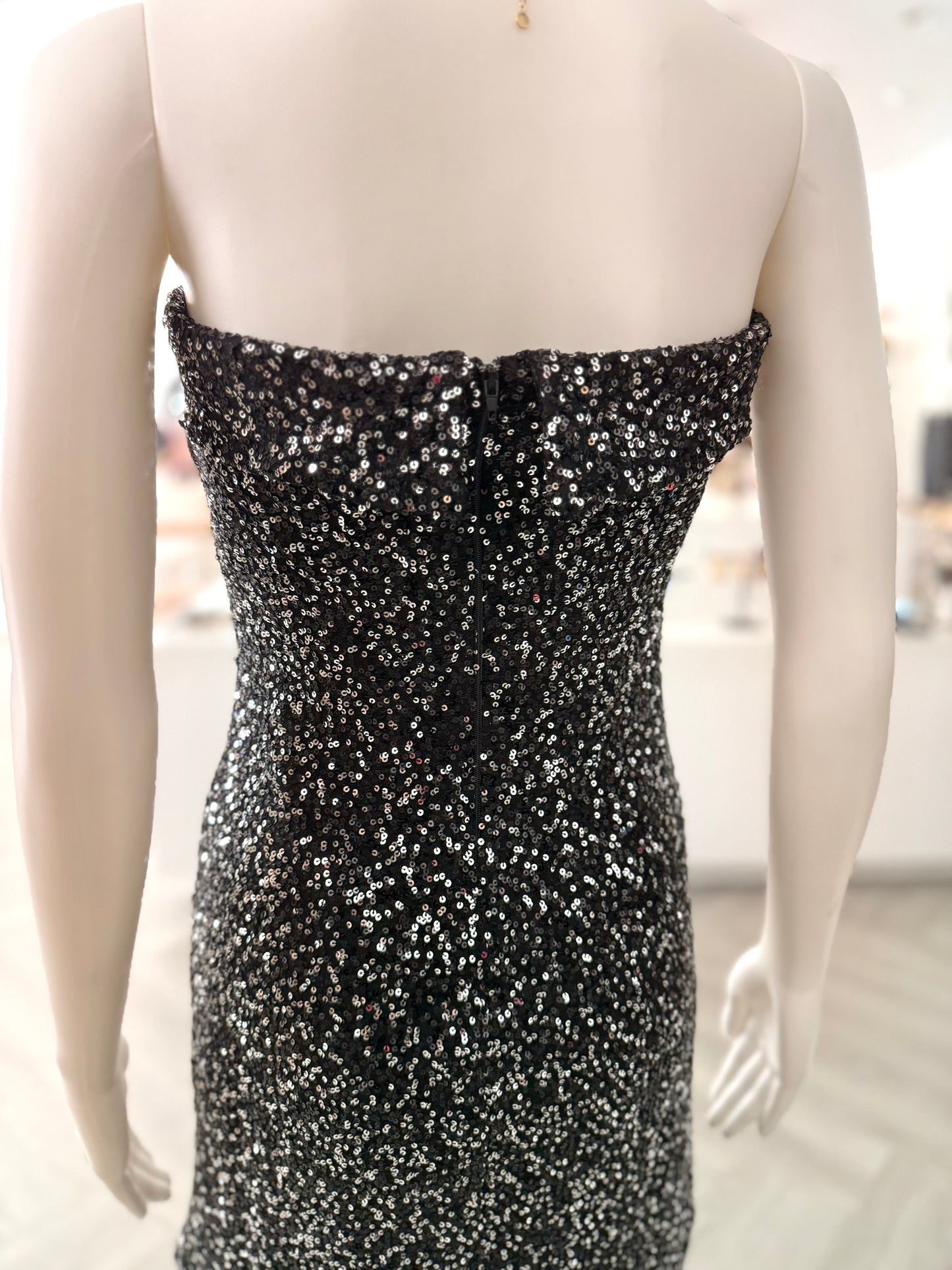 Sequin Strapless Slit Mini