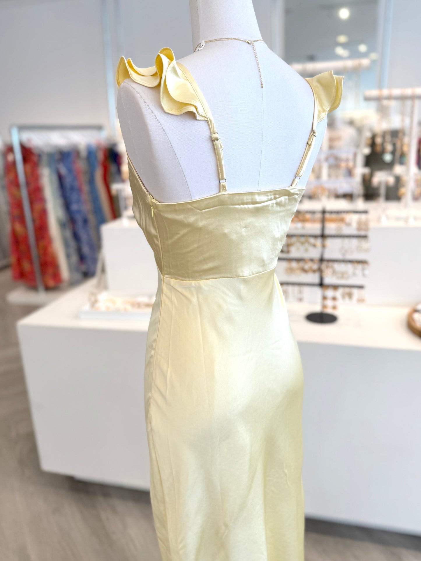 Lemon Silk Ruffle Maxi