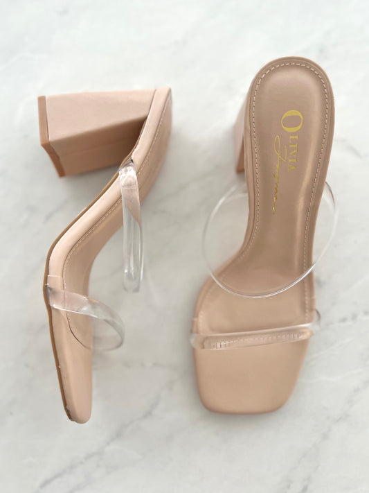 Clear Strap Nude Block Heel