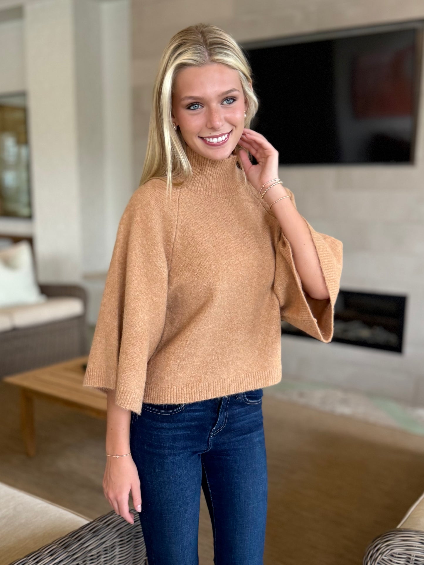 Camel 3/4 Sleeve Sweater