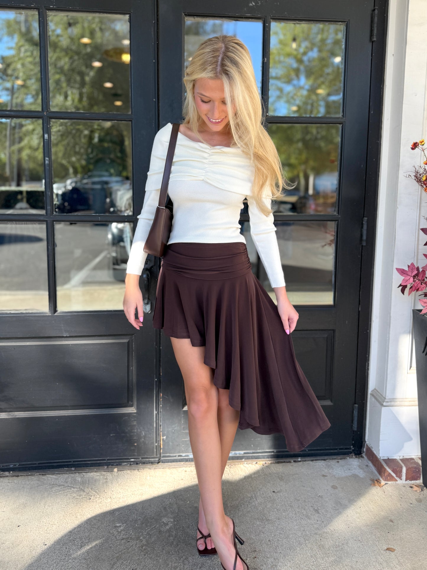 Chocolate Asym. Scarf Skirt