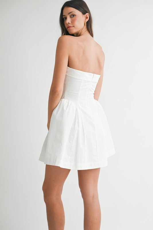Fold Over White Strapless Mini