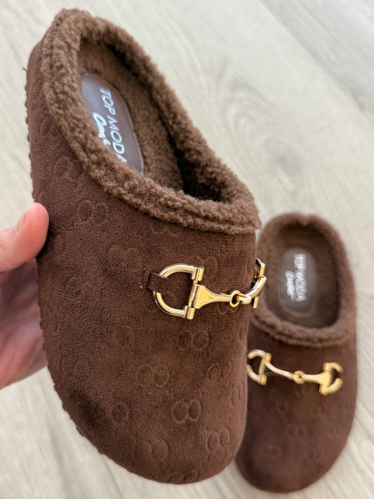 Brown Suede Horsebit Mule