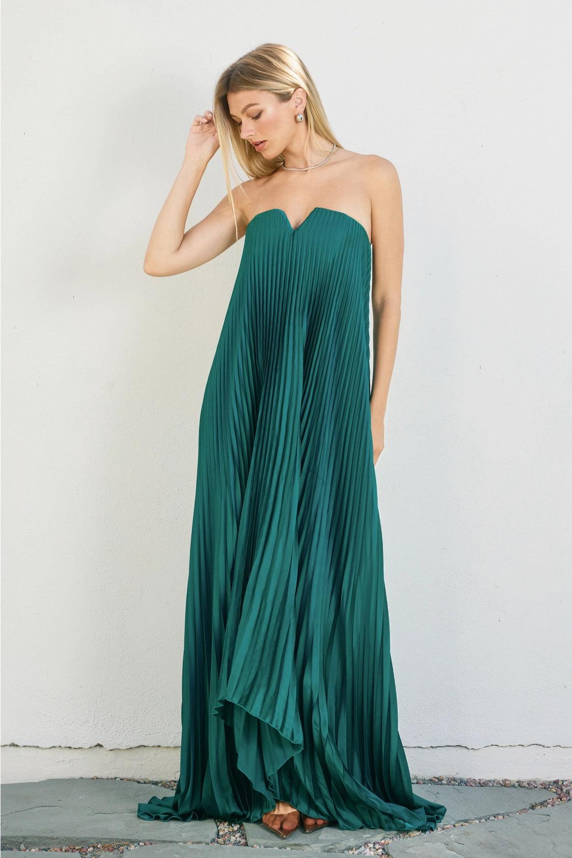 Merry Emerald Pleated Maxi Dress
