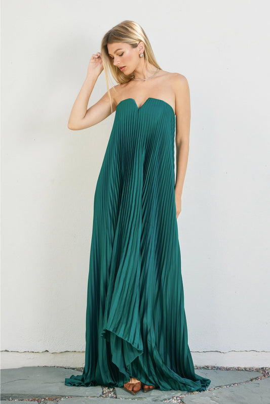 Merry Emerald Pleated Maxi Dress