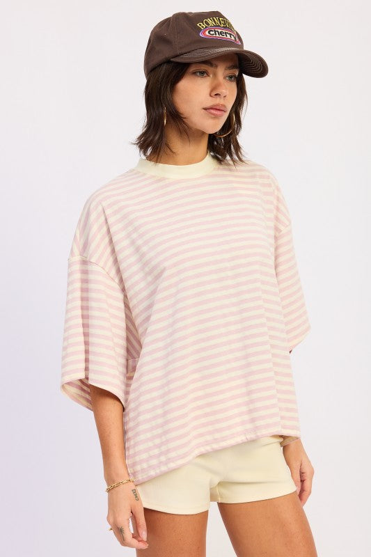 Pink Ivory Stripe Basic Tee