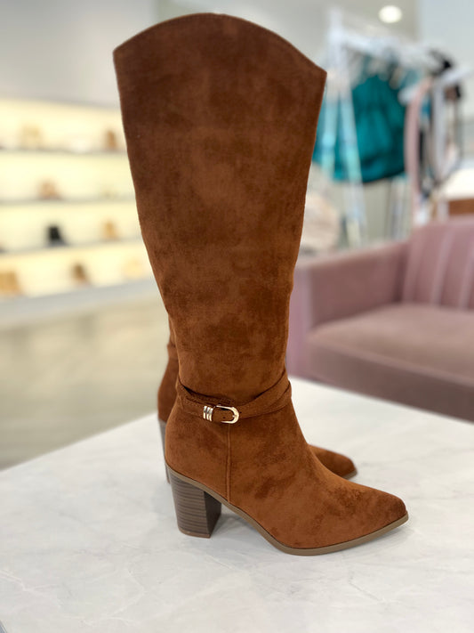 Suede Buckle High Knee Boot