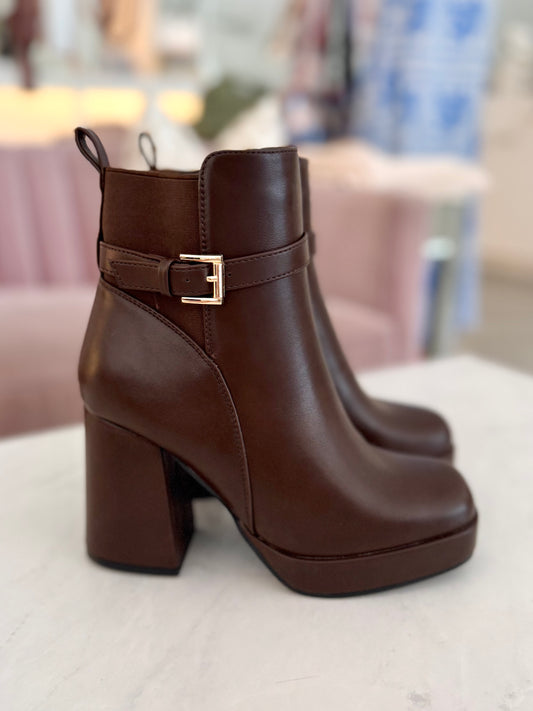 Leather Buckle Platform Bootie (2 colors)