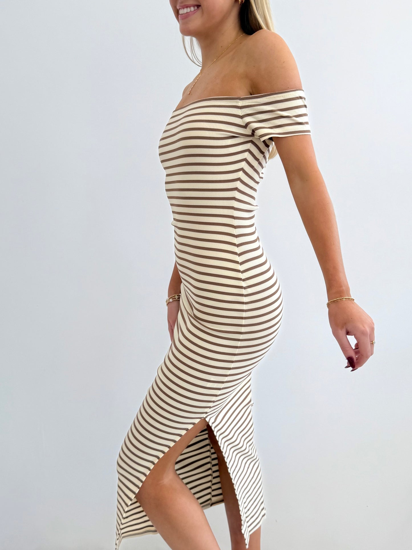 Taupe Rib Stripe Knit Dress