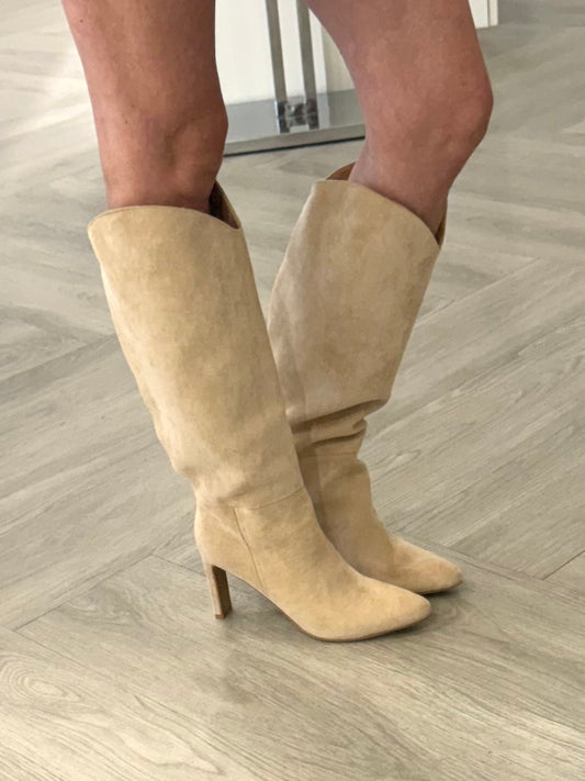 Beige Suede Kitten Boot