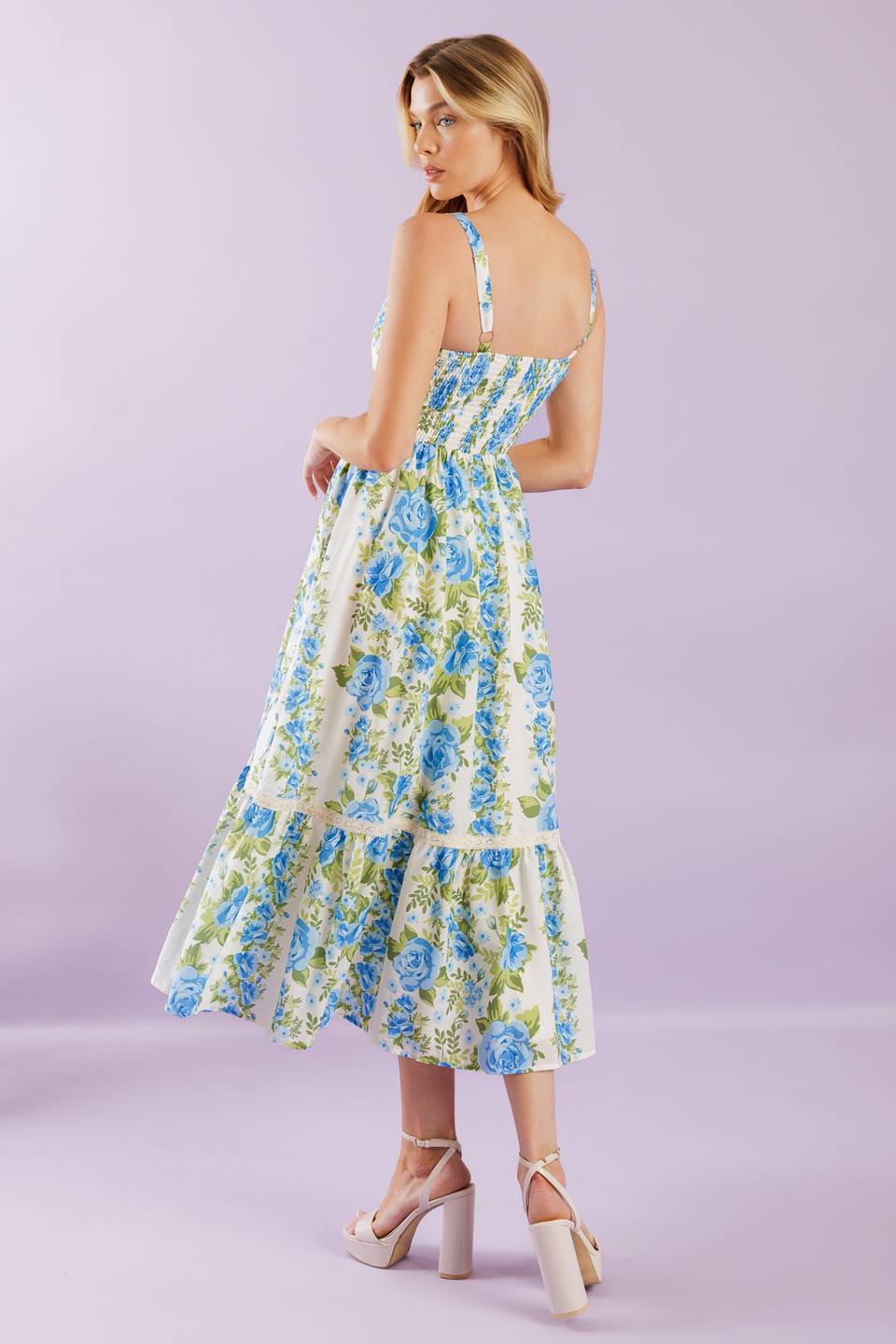 Blue Rose Lace Trim Midi