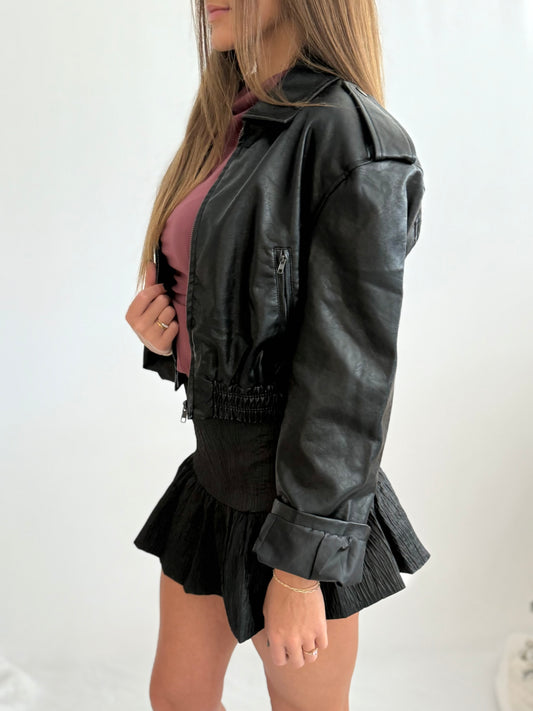 Black Crop Biker Jacket