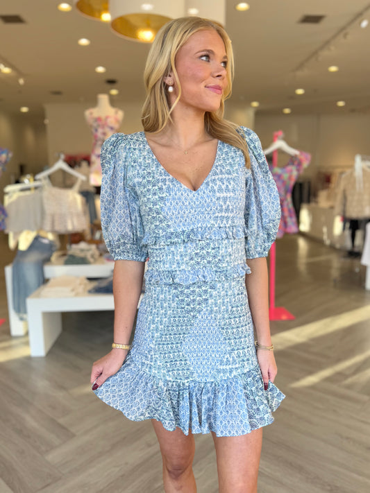 Blue Paisley Smocked Dress