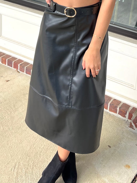 Black Belted Leather Skirt