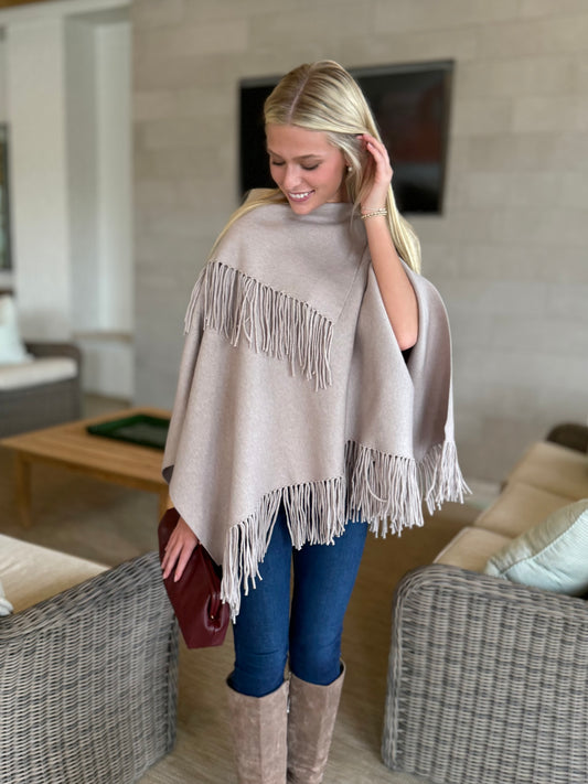Lt. Mocha Fringe Poncho