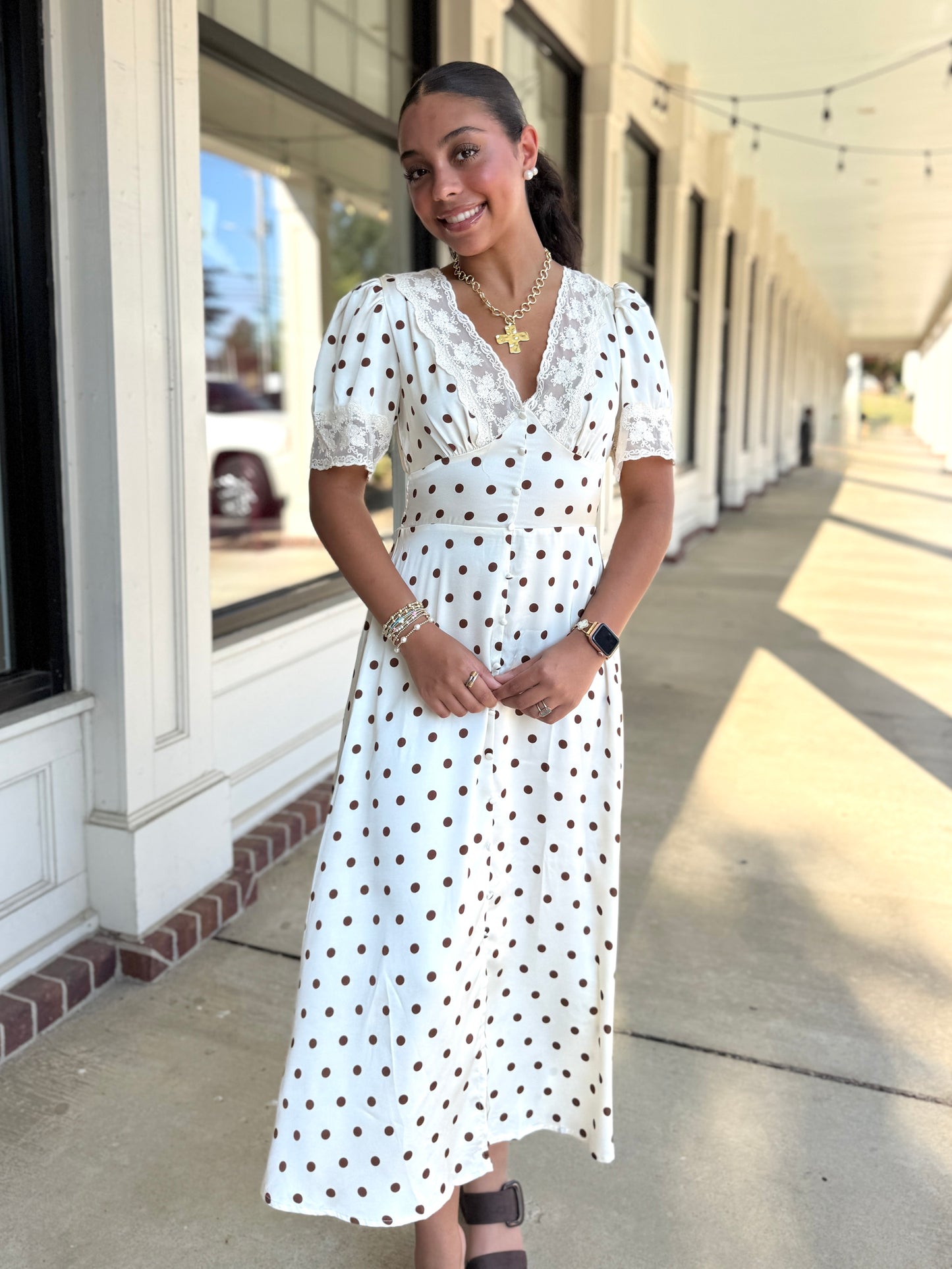Champagne Polka Dot Lace Dress