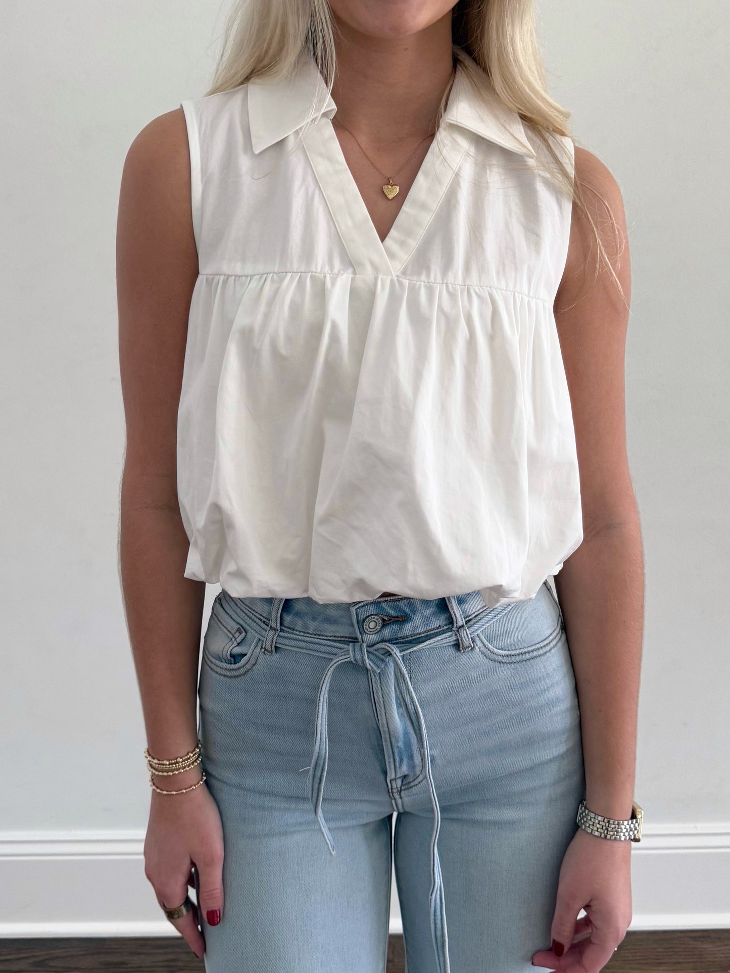 White Collar Ballon Top