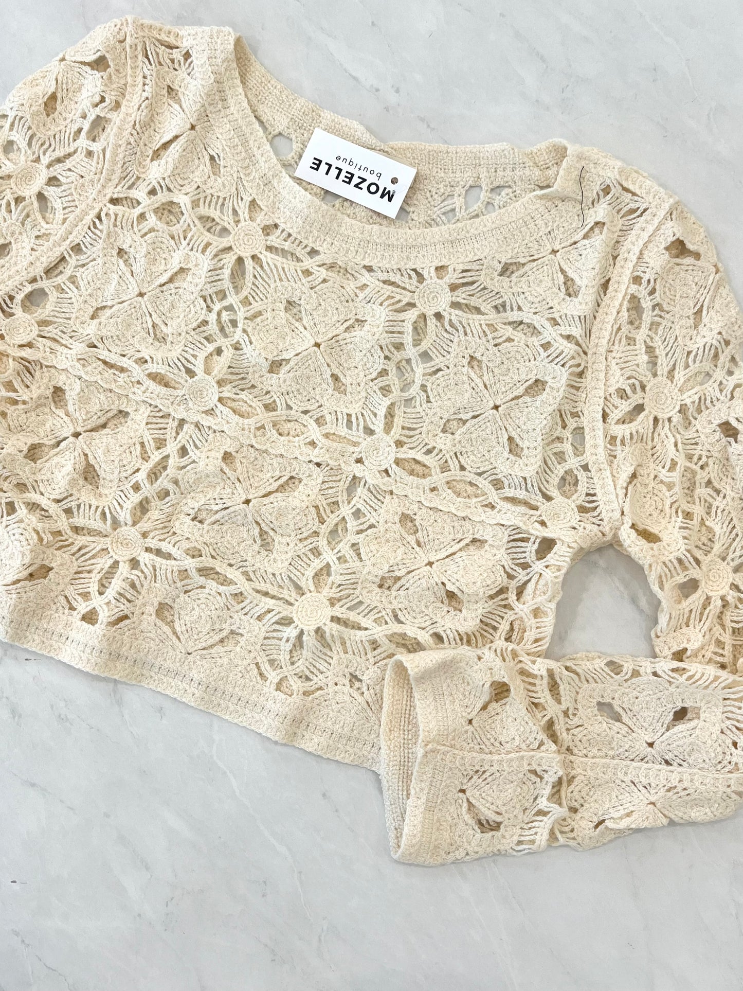 Natural Crochet L/S Top