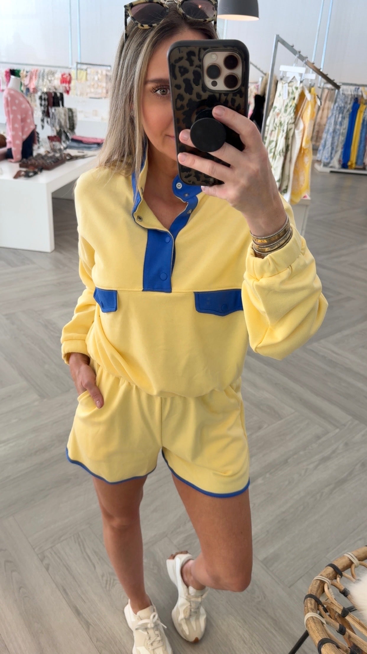 Yellow Color Block Pullover & Shorts