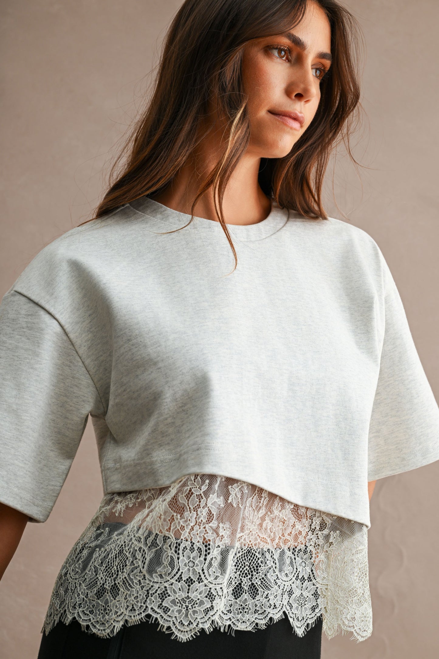 Grey Jersey Lace Top