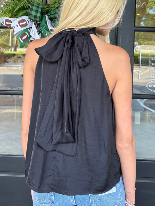 Black Tie Neck Sash Top