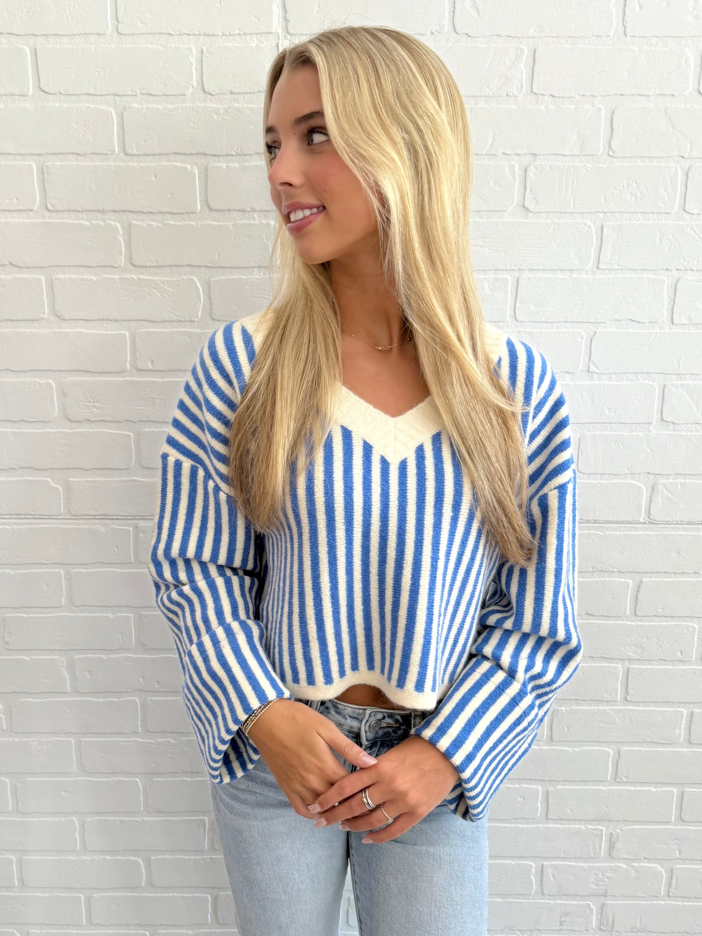 Blue Stripe Cropped Sweater