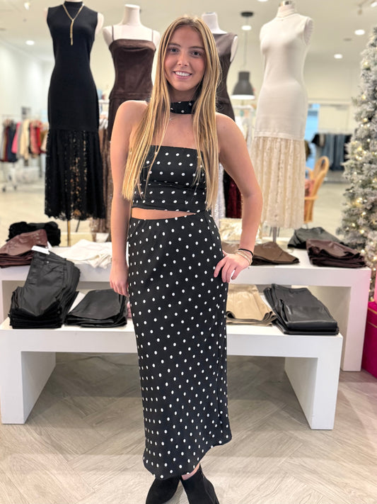 Polka Dot Mid Rise Maxi Skirt