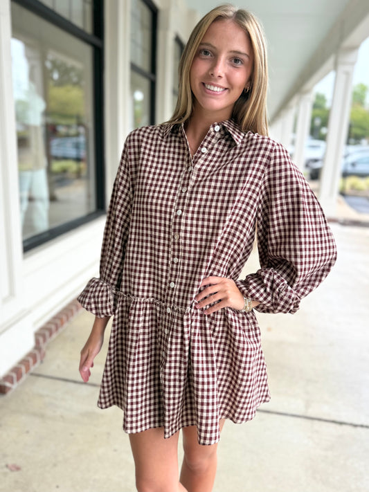Burgundy Checkered L/S Mini