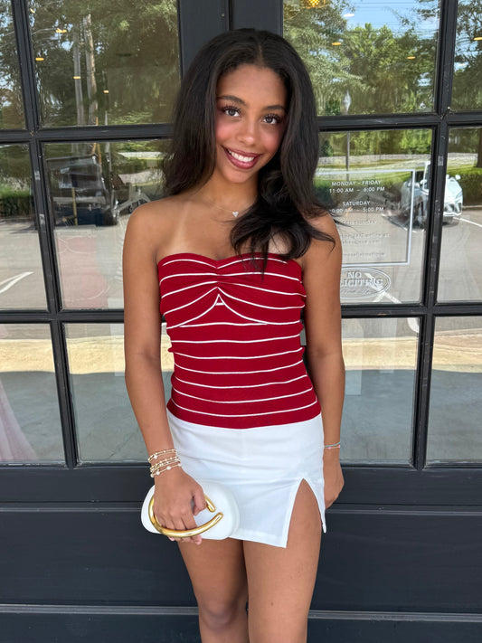 Crimson Stripe Tube Top