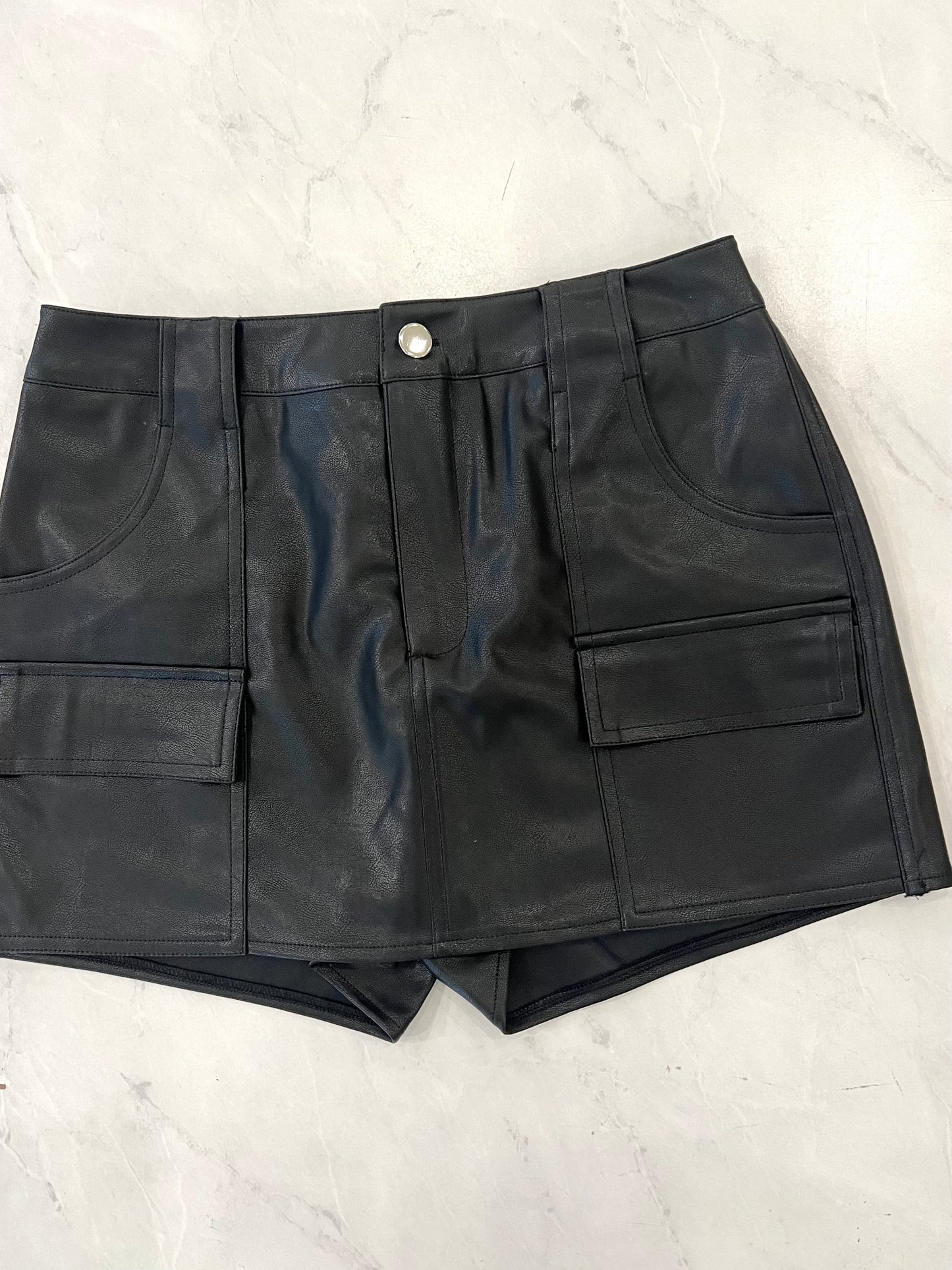 Black Leather Cargo Short