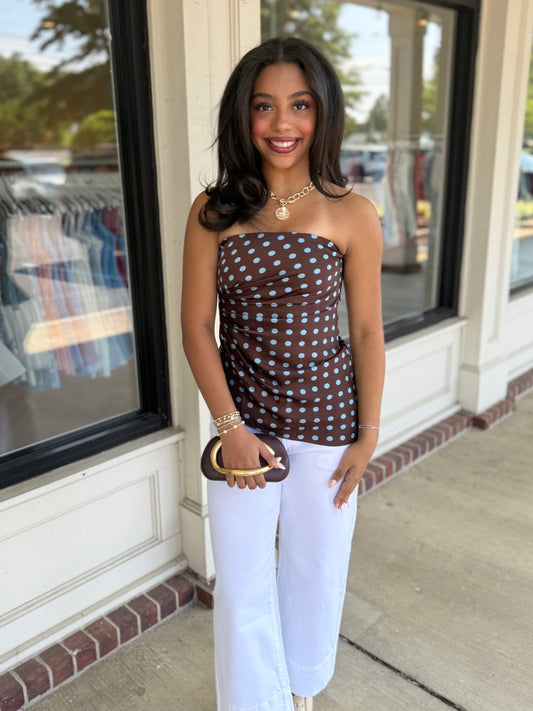 Brown/Blue Polka Dot Top