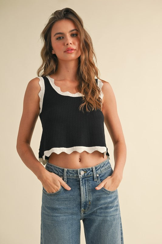 Black/White Scallop Top