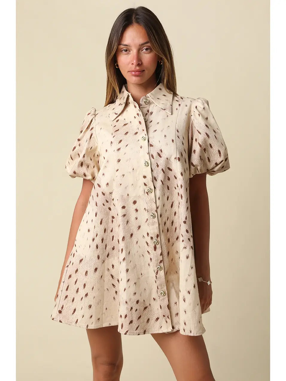 Deer Print Gold Button Dress