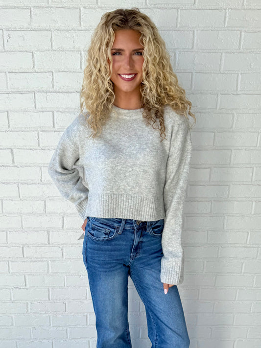 Grey Round Neck Knit Sweater