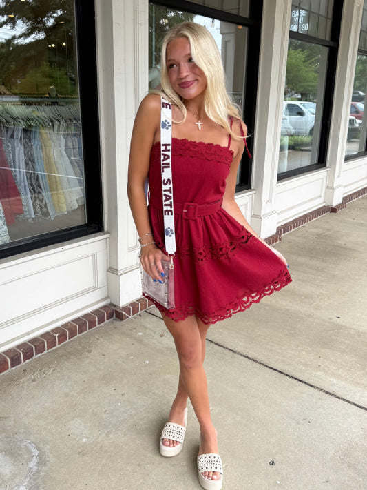 Burgundy Bow Lace Trim Mini