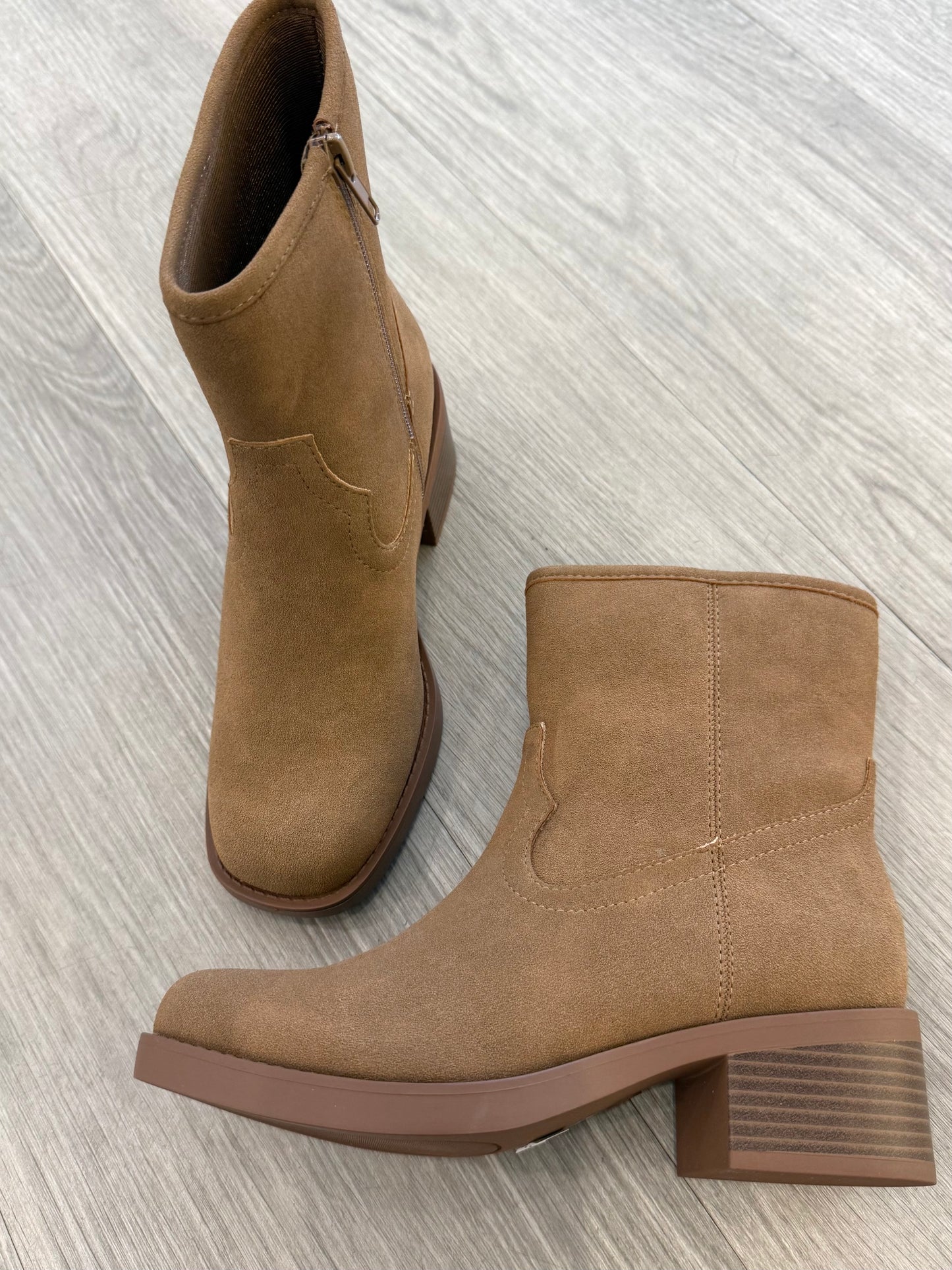 Block Heel Ankle Boot in Taupe