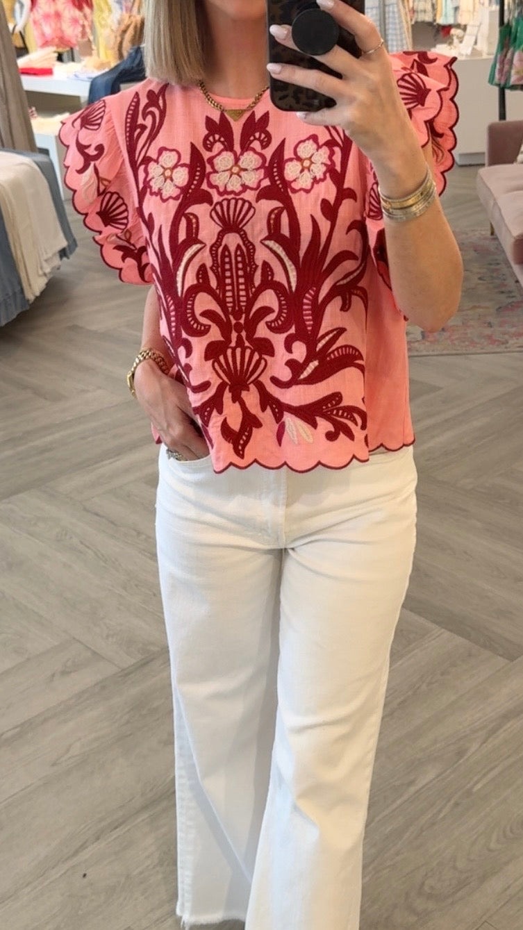 Pink Flutter Sleeve Top