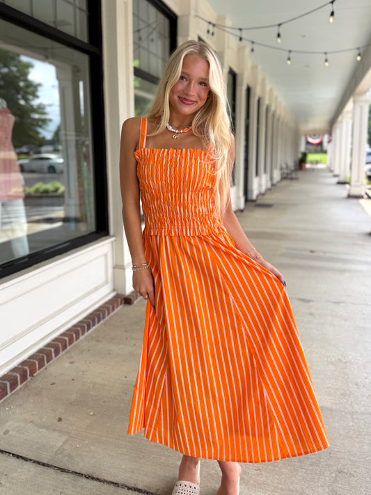 Sunkist Smocked Stripe Midi