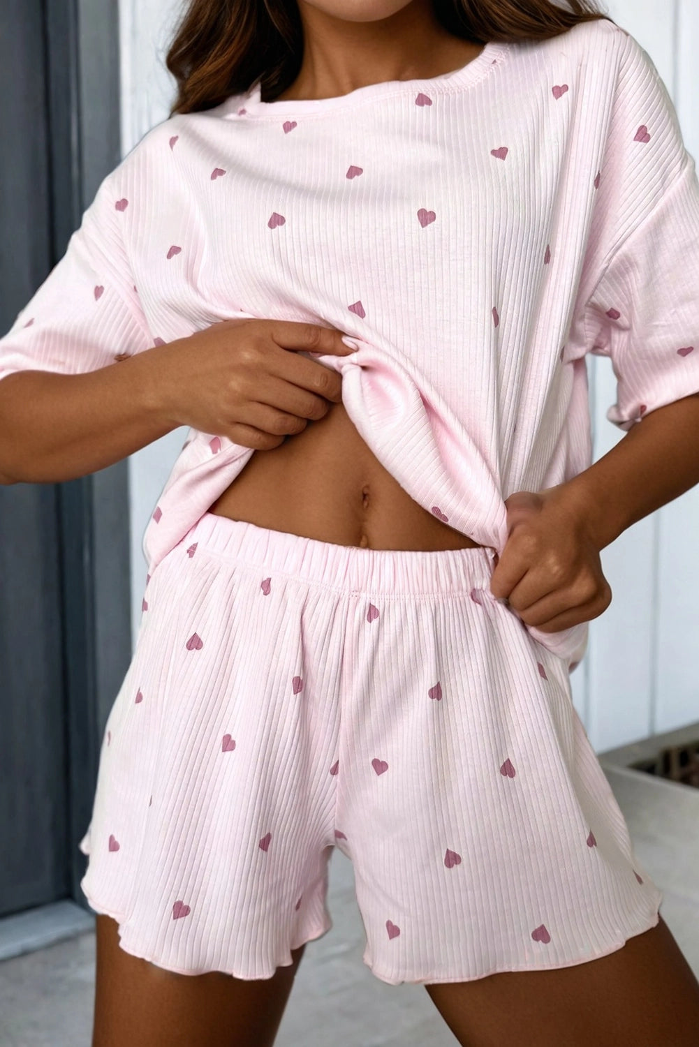 Valentine Heart Ribbed Lounge Set