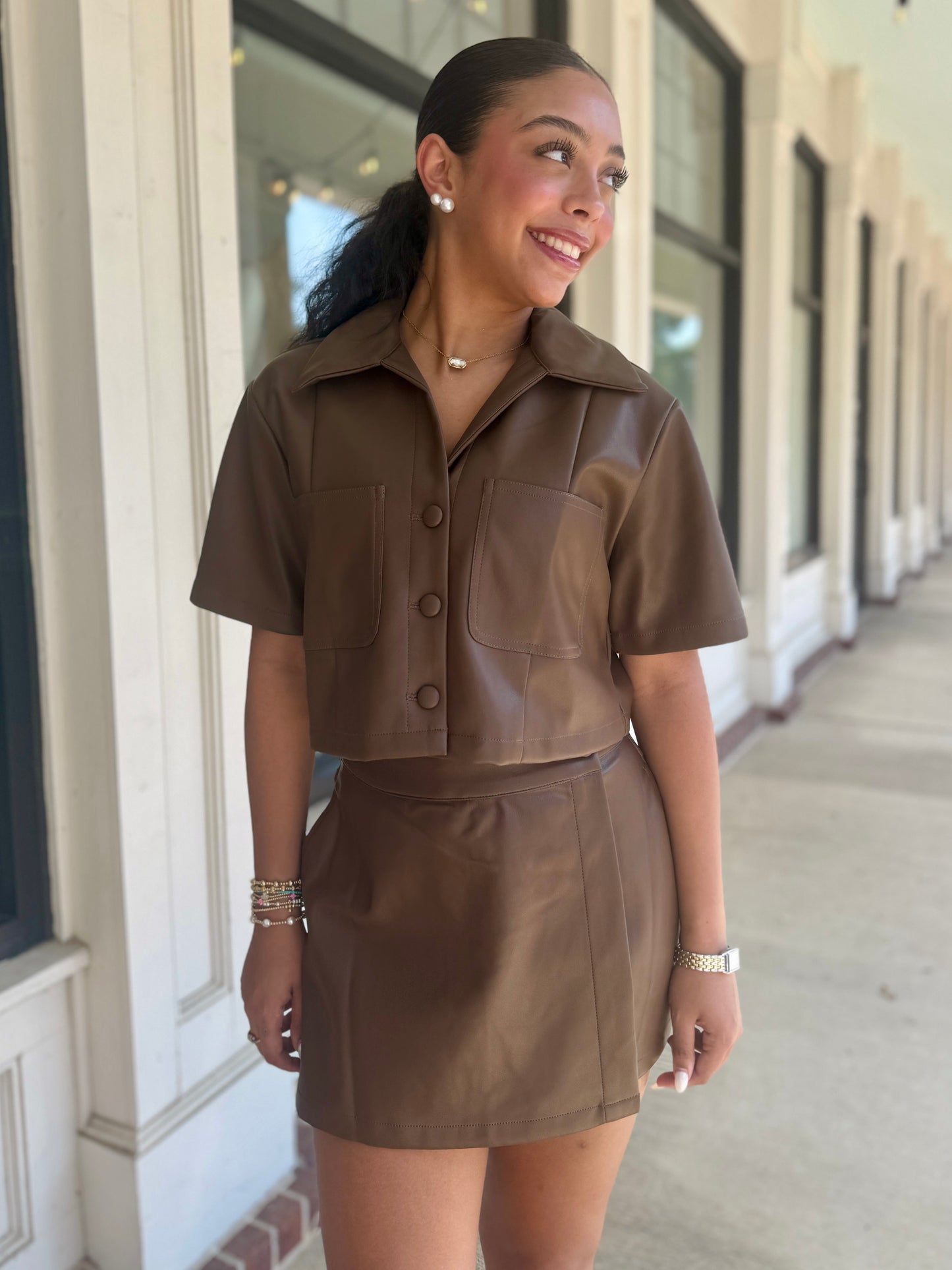 Brown Leather Crop Top