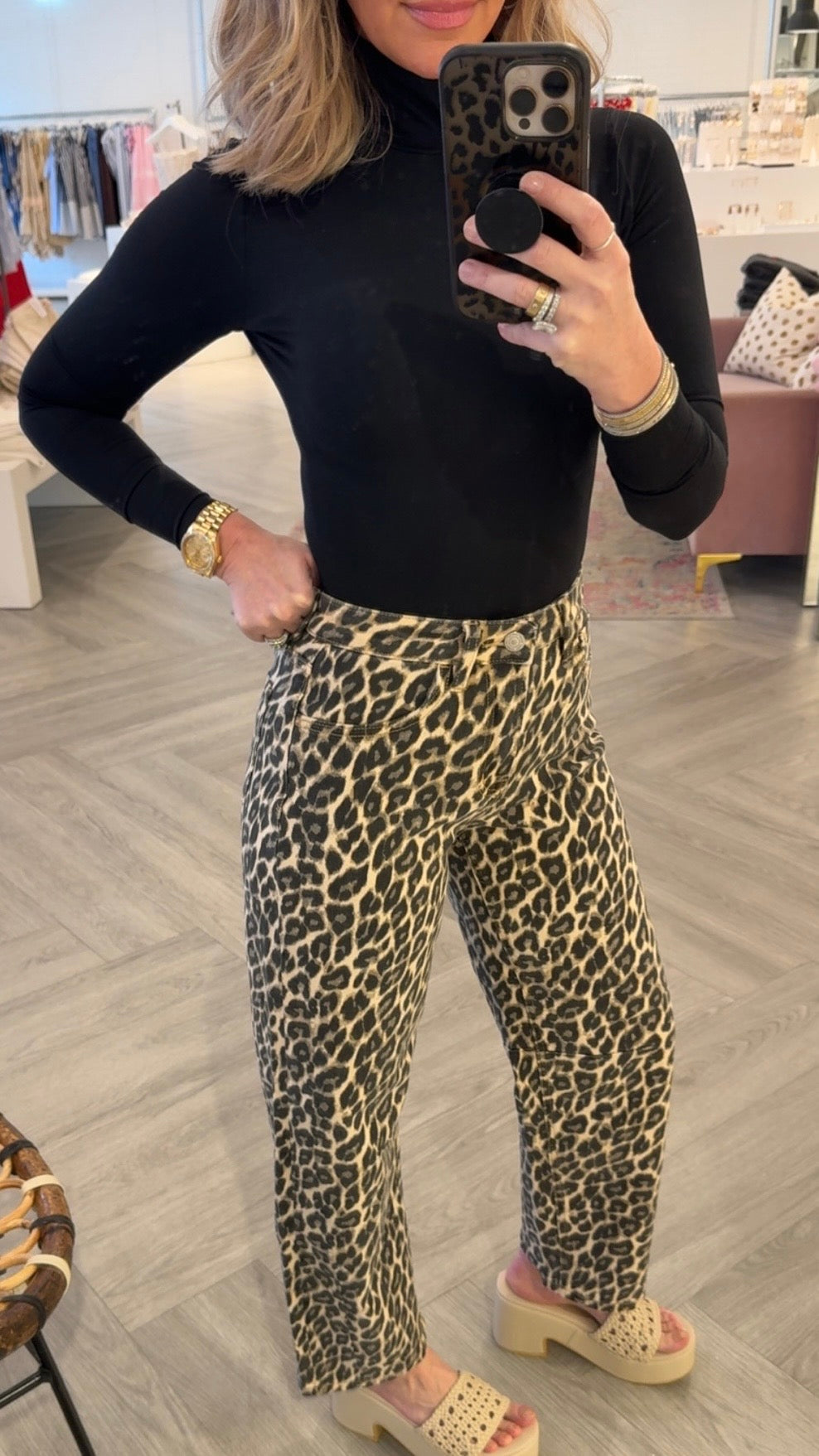 Leopard Print Barrel Jean