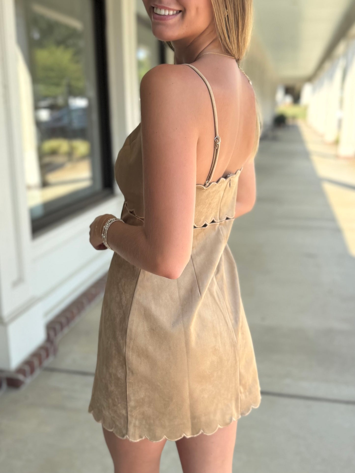 Beige Suede Scallop Cut Mini