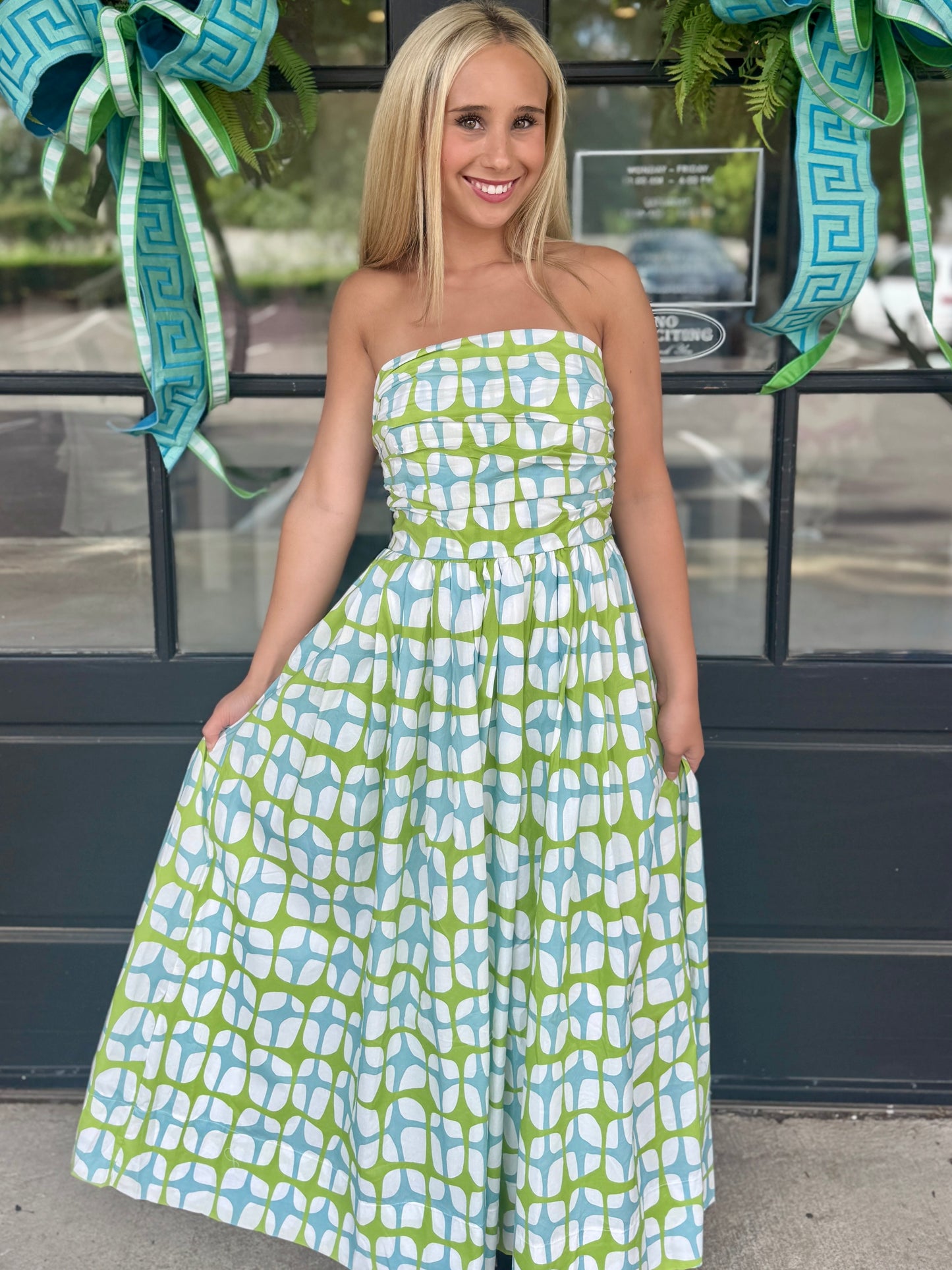 Aqua Green Geo Print Midi
