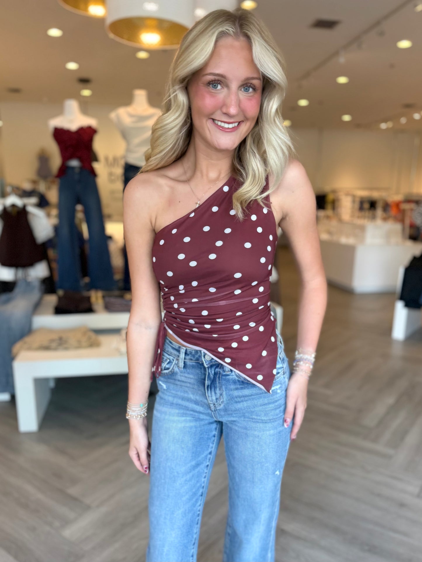Maroon One Shoulder Top