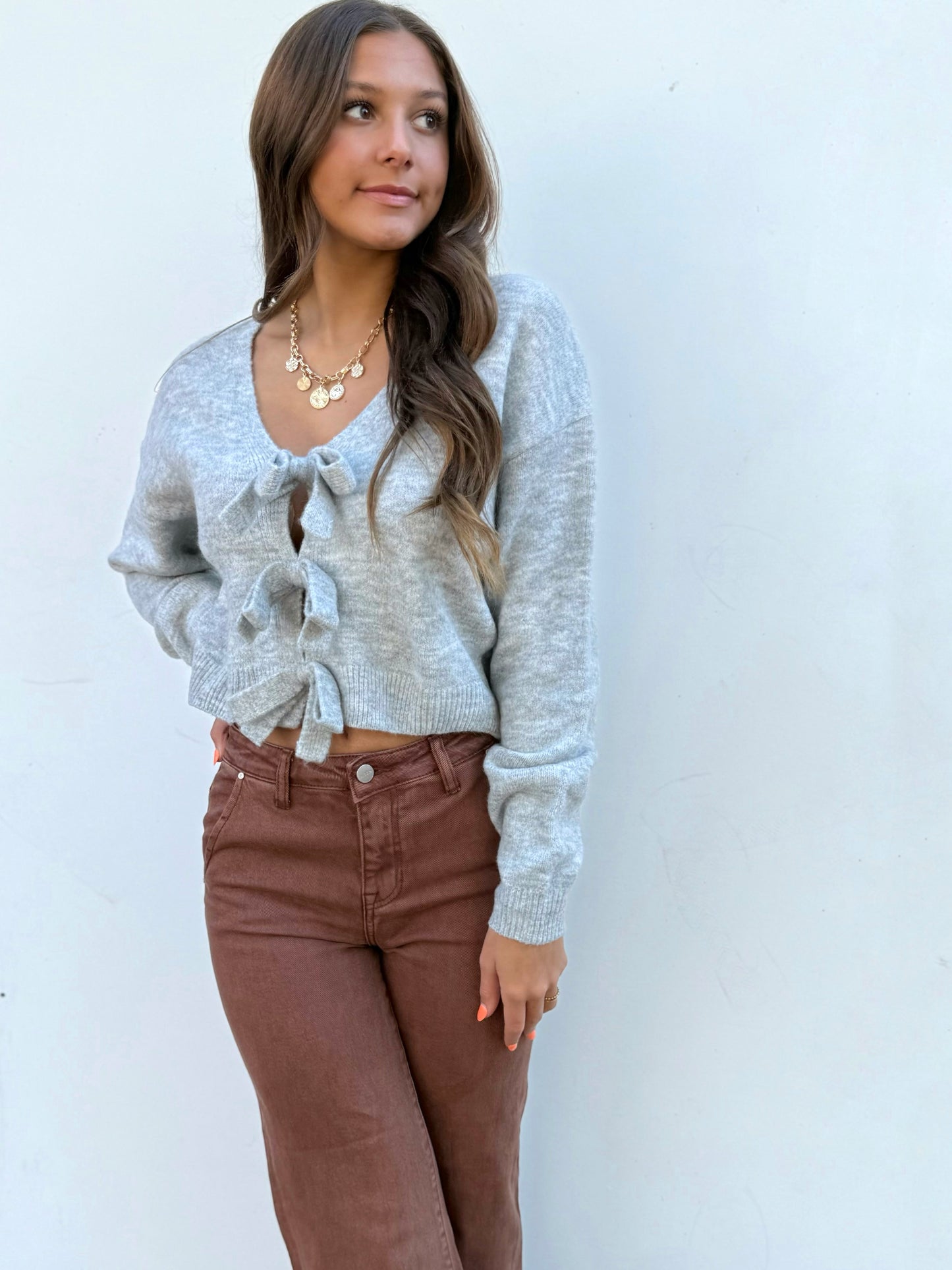 Heather Grey Back Bow Top